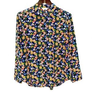 Boden Sienna Silk Shirt Women’s Size 6 Petite Button Front Folk Art Floral Boho